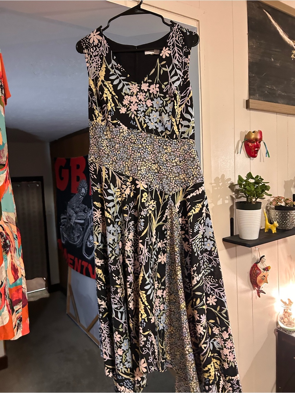 Calvin Klein Black Maxi Dress with Pastel Floral Print